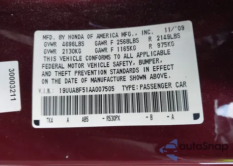 2010 Acura Tl 3.5 из США, поврежденный, VIN 19UUA8F51AA007505